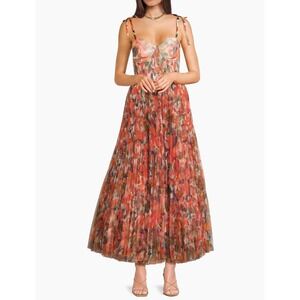 Hutch Brianna Shoulder Tie Painted Lush Floral Maxi Dress Orange Size Medium